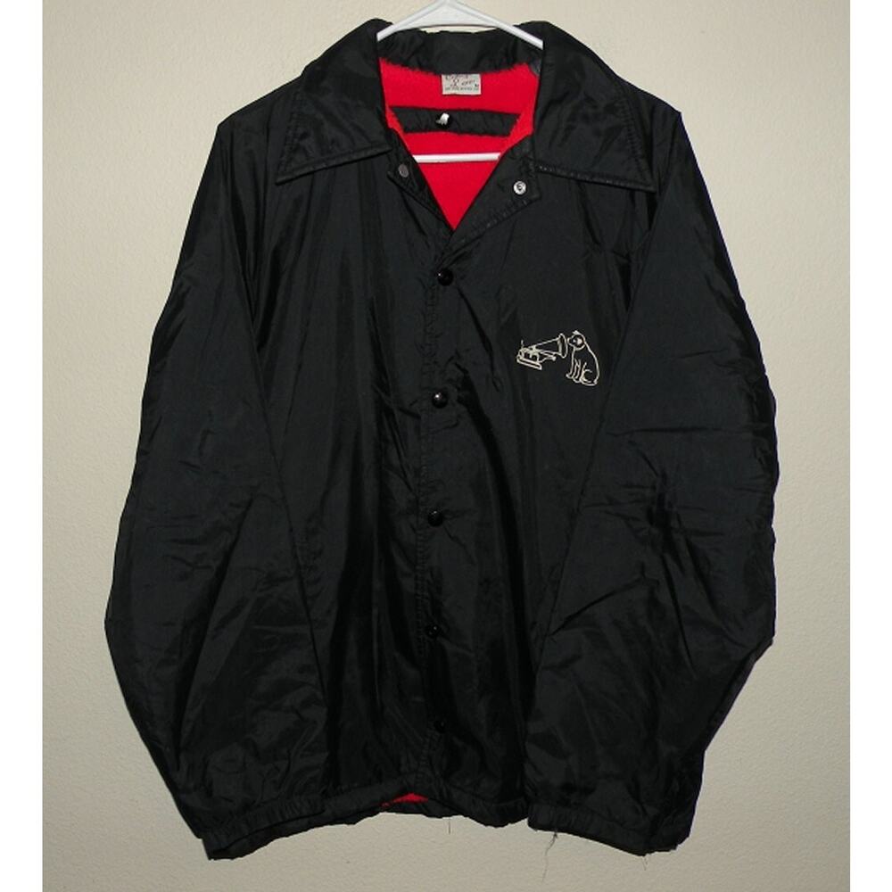 Vtg College Lane Men’s Medium Nylon Fleece Lined Snap Jacket Black RCA Records